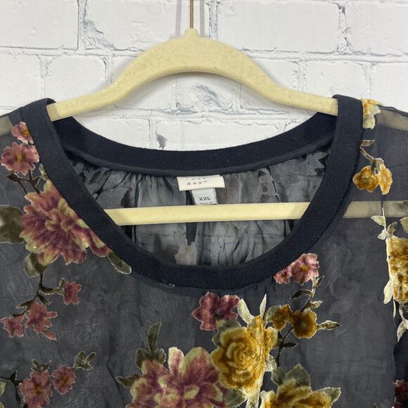 A New Day Tunic Women XXL Floral Velvet Burnout Sheer Pullover Blouse Top - Picture 3 of 11